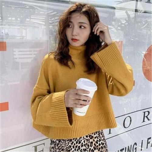 Korean Sweaters Women Winter Autumn Thick Warm Vintage Ladies Cropped Sweater Loose All-match Fashion Solid Woman Knitwear New
