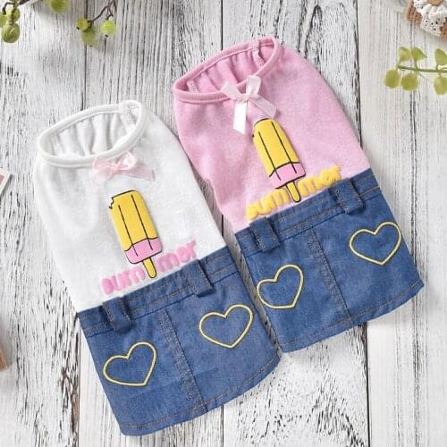Cute Bows Dog Clothes Denim Summer Soft Breathable Pet Small Animal T Shirt Cute For Yorkshire Terrier Maltese Drop Ship Goods