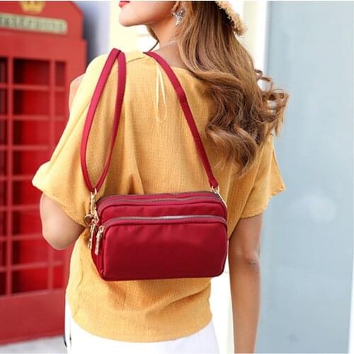Multi-layer Crossbody Bags Korean Mother Shoulder Bags Solid Color Travel Messenger Handbags Waterproof Nylon Cloth Bag