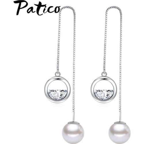 Fashion Brand Women 925 Sterling Silver Earrings Long Tassel Cartilage Piercing Rings Pearl Korean Trendy Jewelry Wholesale