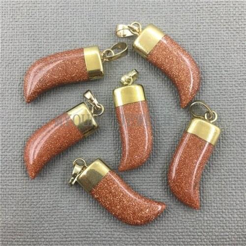 MY0191 Goldsand Horn Shape Tusk Pendant with Pure Gold Color Cap,Natural Pendant for Necklace