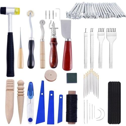 Professional Leather Craft Tools Kit Hand Sewing Stitching Punch Carving Work Saddle Groover Set Accessories DIY Tool