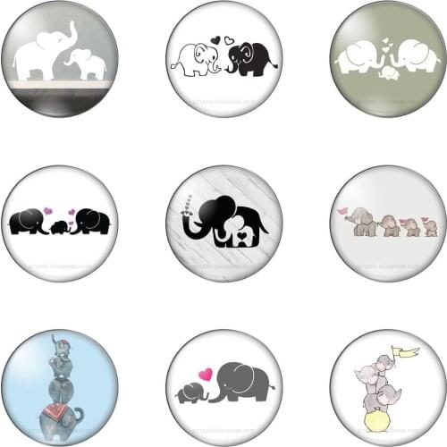 New Cute Family Love Elephants Round Photo Glass Cabochon Demo Flat Back Making Findings Handmade DIY Accessories