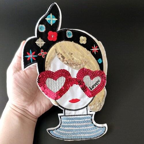 Clothing Women Shirt Top Diy Large Patch Fashion girl Sequins deal with it T-shirt girls Iron on Patches for clothes Stickers