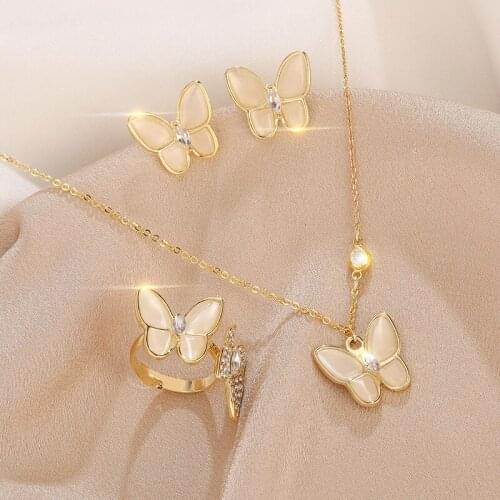 High sense butterfly titanium steel necklace female clavicle chain ring set temperament light luxury net red accessories