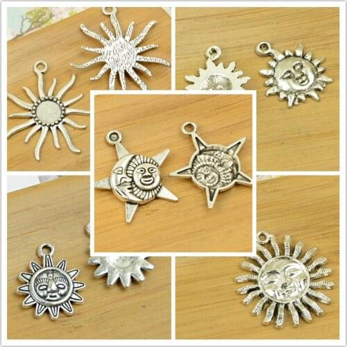 Sun shape DIY antique silver alloy charm pendant vintage jewelry making accessories findings bracelet necklace chain wholesale