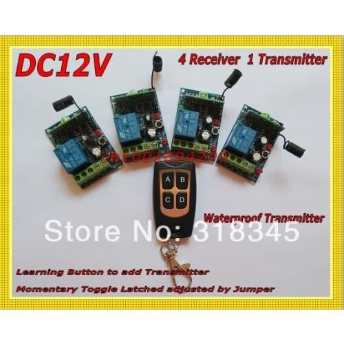 RF Wireless remote control switch system 1 (controller)transmitter +4 receiver(switch)12V 10A 315/433MHZ autodoor LED Window