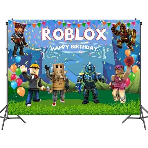 Roblox Robots Game Party Kids Birthday Photography Backdrops Table Decor Ribbons Cake Smash Photo Backgrounds Covers