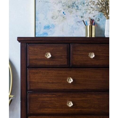 Luxury Solid Brass Handles Small Flower Shaped Cabinet Door Drawer Knobs Dresser Pulls Handmade Golden Furniture Knob