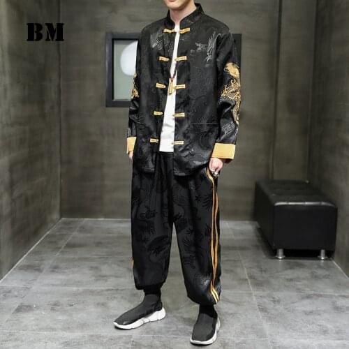 Traditional Chinese Costume Dragon Embroidery Cronus Zen 2021 Plus Size Casual Suit Striped Jogging Pants Men China Clothes