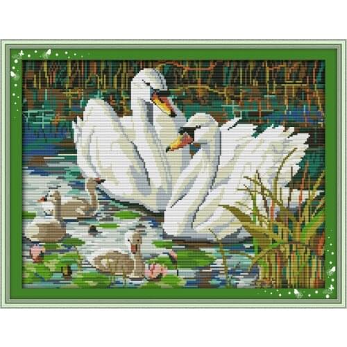 Everlasting Love Swans Swimming Chinese Cross Stitch Kits Ecological Cotton Stamped 11CT 14CT DIY New Year Decorations For Home
