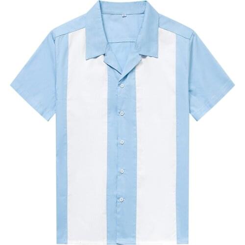 Vintage 1950s Rockabilly Mens Shirt Rock N Roll Short Sleeve Punk Rave Shirt Mens Hip Hop Stitching Men Shirt Camisa Masculina