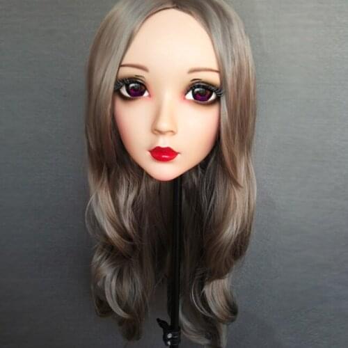 Wei-04) Gurglelove Female Sweet Girl Resin Half Head Kigurumi BJD Mask Cosplay Japanese Anime Role Lolita Mask Crossdress Doll