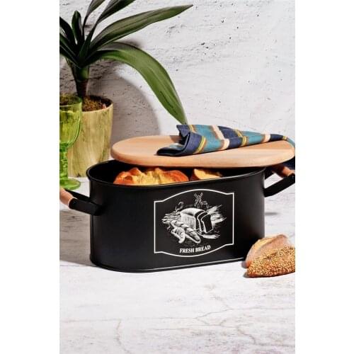 Bread Storage Box Metal Container Black With Bamboo Lid Cutting Board Handles For Kitchen Countertop Bread Cookie Storage Holder