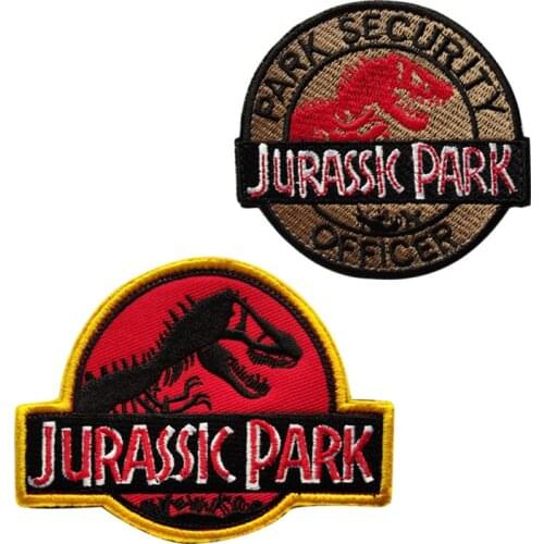 Custom Funny Red Color Jurassic Park Dinosaurs Velcro Embroidery Patches Stripes Clothing Punk Stickers Tactical Military Badges