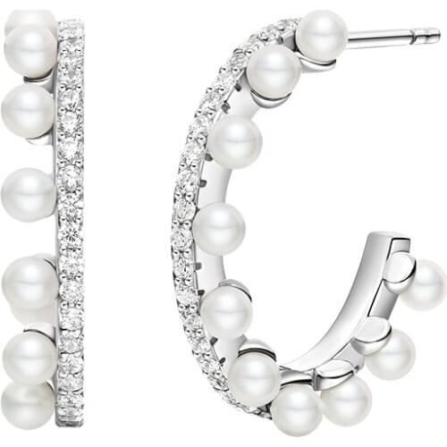 High Quality Brand Pure 925 Sterling Silver Semicircle Earrings with Pearl Zircon Women Fashion Wedding Party Jewelry
