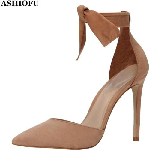 ASHIOFU New Hot Sale Handmade Womens High Heel Pumps Butterfly-knot Party Prom Dress Shoes Large Size Evening Fashion Shoes