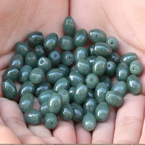 10PC Natural Emerald Jade Oil green ellipse Beads Jadeite Jewelry Fashion Charm Accessories DIY Hand-Carved Lucky Amulet Women