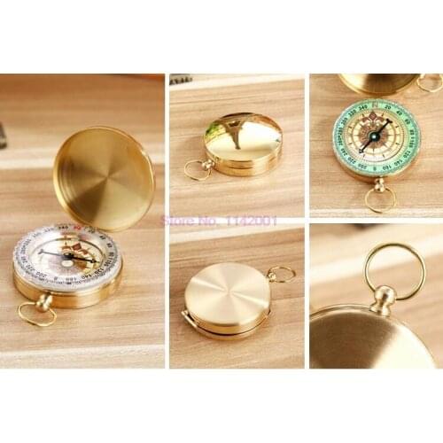 100pcs CompassCamping Hiking Portable Pocket Brass Gold Color Copper Compass Navigation with Noctilucence Display