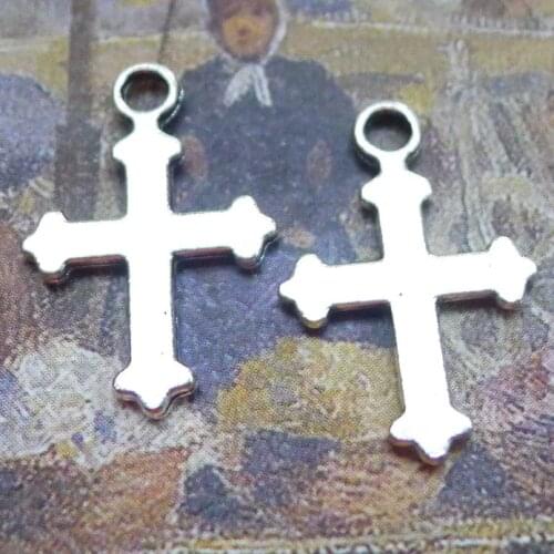 40PCS/Lot 13mm*19mm Antique Silver Color Cross Charm Pendants For Jewelry Making DIY Handmade Craft
