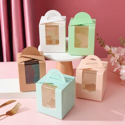 50 pcs 93*93*110mm Kraft Paper cake box with pvc window Cookies Biscuit cupcake packaging box kraft paper gift packaging box for