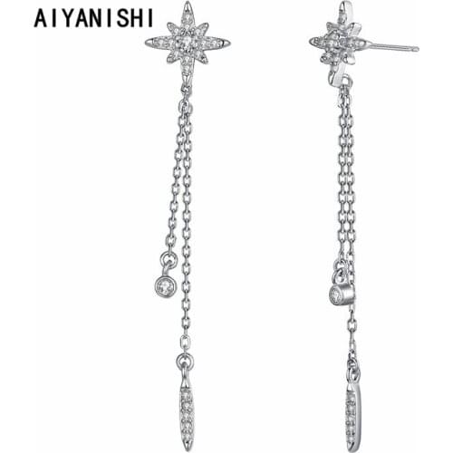 AIYANISHI 925 Sterling Silver Dangle Earrings Stars Ear Line Earrings Wedding Engagement Silver Chandelier Drop Earrings Gifts