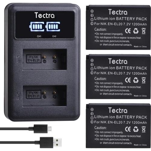 3Pcs EN-EL20 EN EL20a Battery+LED USB Charger for Nikon Coolpix P1000 Nikon1 J1, J2, J3 Nikon1 AW1 ENEL20 Batteries