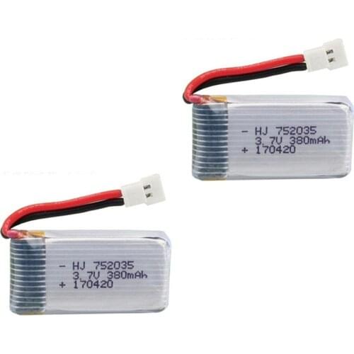 3.7V 380mAh Lipo battery For Hubsan X4 H107 H107L H107D JD385 JD388 RC Aircraft Multi-Rotors Parts 3.7V 752035 Battery 2pcs