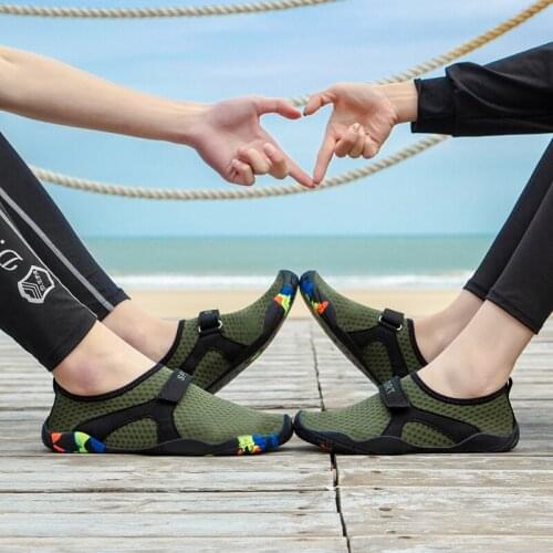 Aqua Shoes Men Mesh Water Beach Shoes Outdoor Big Sizes Non-Slip Trekking Upstream Shoes Women Hiking Wading Yoga Sneakers Green