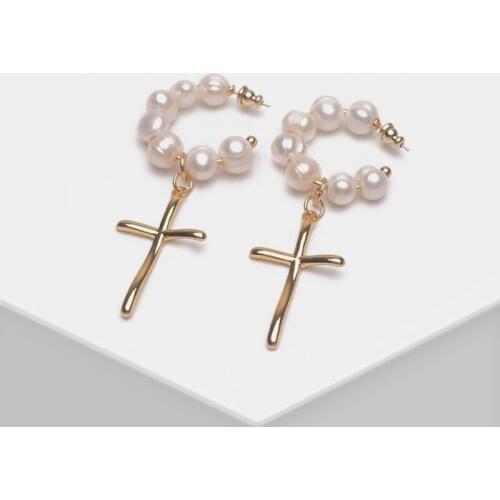 Amorita boutique Fashion natural pearl with cross drop earrings