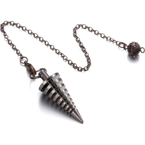 Antique Copper Cone Pyramid Balancing Pendant with Metal Ball Chain Pendulum for Dowsing Jewelry