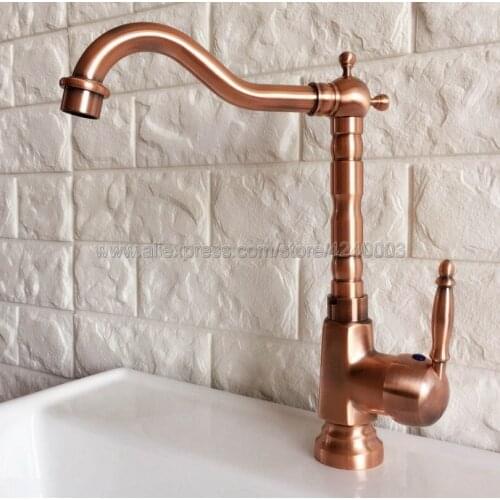 Antique Red Copper Single Handle Kitchen Faucet 360 Swivel Bathroom Basin Sink Mixer Tap Knf401