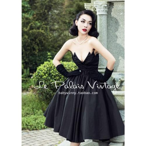FREE SHIPPING Le Palais Vintage Limited elegant retro irregular mosaic high waist wrapped dress/strapless