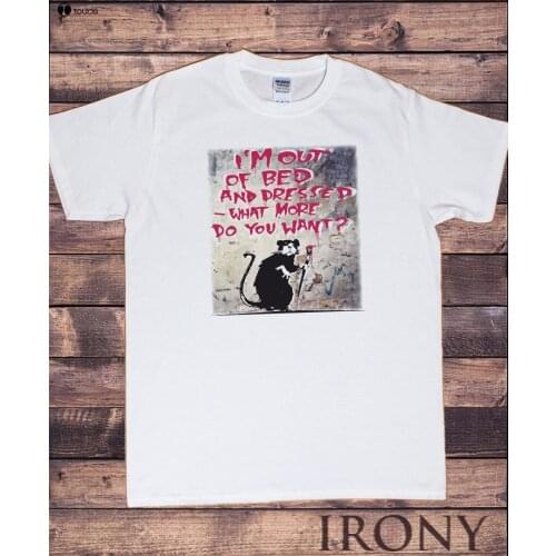 Brand Men Fashion Summer Listing Da Uomo T-Shirt Bianca Bansky I'M Fuori Letto E Vestito Ratto Street Stampa Summer Tops T Shirt
