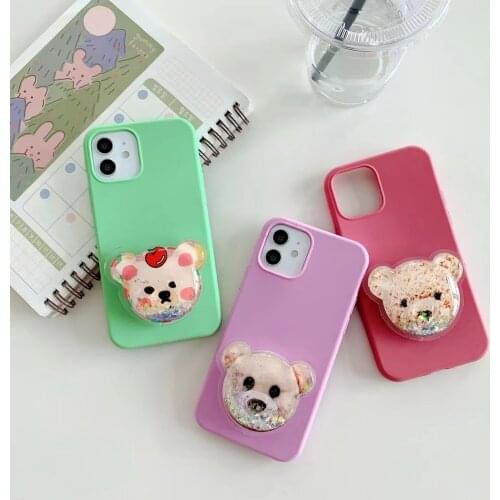 For iPhone 12 11 Pro Max Xs XR 6 7 8Plus Case Bear Quicksand Holder Phone Case