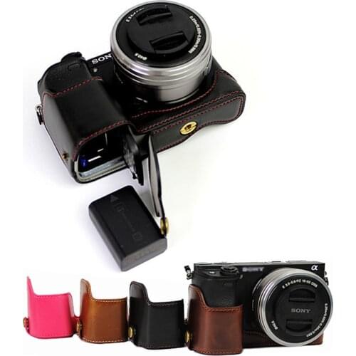 PU Leather camera Bag case For Sony A6300 A6000 A6100 A6400 ILCE-6100 Half Body Cover With Bottom Battery Opening