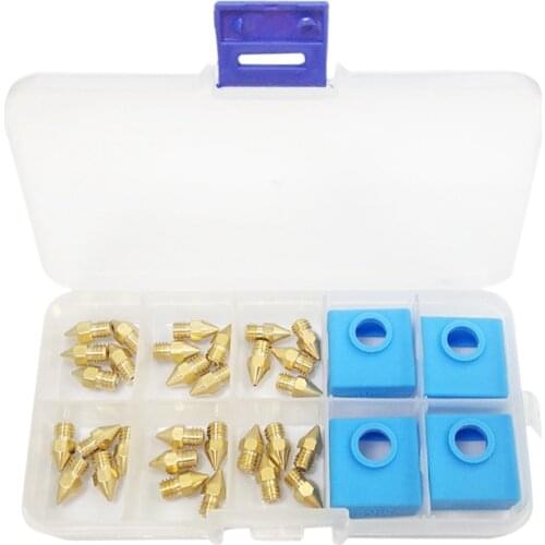 3D Printer Parts 0.2/0.3/0.4/0.5/0.6/0.8/1.0MM MK8 Extruder Nozzle with Silicone Sock for Creality CR-10 Ender 3