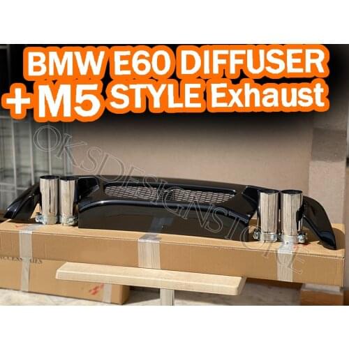 For BMW E60 M 2003 - 2010 TECH Rear Bumper Diffuser ABS Plastic piano Black Rear Diffuser Bumper + M5 STYLE EXHAUST (4 piece )