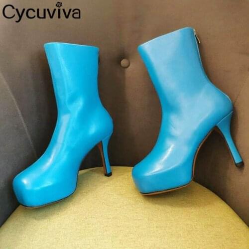 Designer Platform Ankle Boot For Women Genuine Leather Stretch Martain Boots Women Brand High Heel Patry Shoes 2021 Botas Mujer
