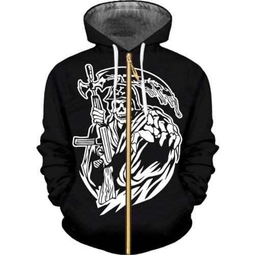 IFPD EU/US Size Zipper Hoodies Sale Unisex 3d Printed Grim Reaper Skull Sweatshirt Black Coat Mens Casual Plus Size Men Hoodie