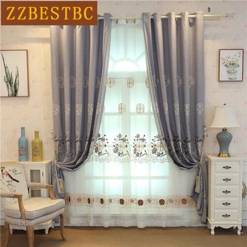 Chinese elegant luxury villa embroidered curtains for living room high quality Voile Curtain for bedroom kitchen hotel cafe