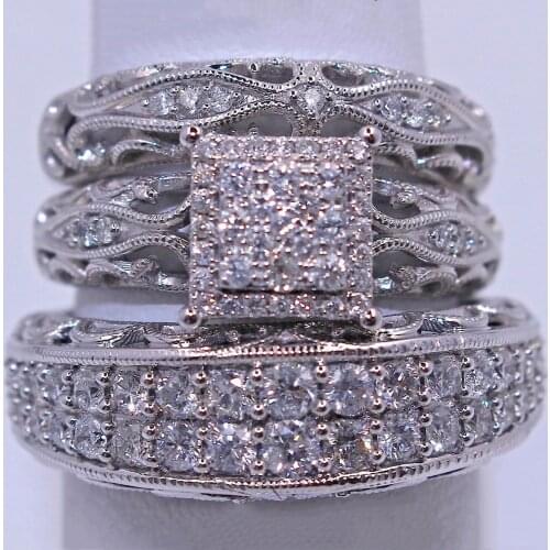 3 pieces / set of gifts Handmade Luxury Exquisite Ring Fashion Jewelry Super Flash Crystal Ring Set Anniversary Commitment Gift