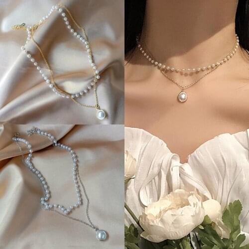 Korean Cute Pearl Pendant Necklace for Women Girls Teens Classic Pearl Metal Chain Necklaces Jewelry Gift 2021 Trend New Arrival