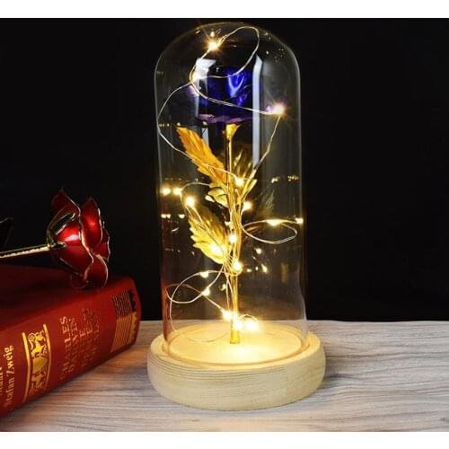 Beauty And The Beast Rose With LED Light rose in glass Dome Beauty Forever rose Gold plated Flowers For Valentines Day Gift