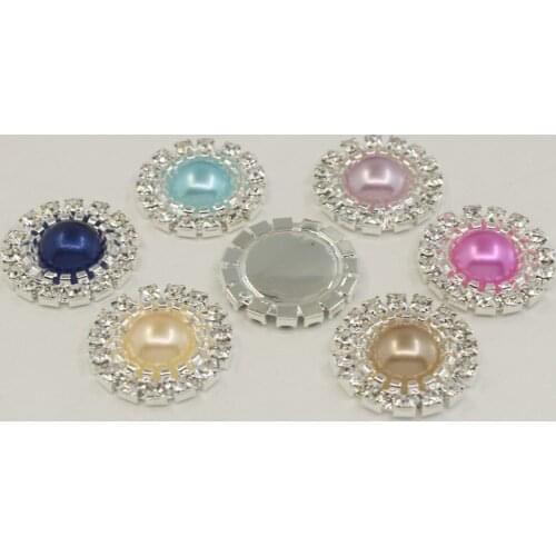 20mm Round Pearl Diamond Rhinestone Flatback Gem Button DIY Clothing Applique Metal Decoration for DIY Embellishment 10pcs