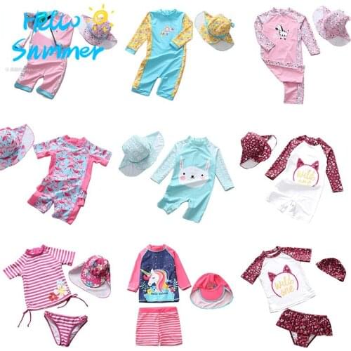 Swimsuit for Children Girls Flamingo Unicorn Print Swimwear Child UPF50+ UV Protection Long Sleeve Baby Bathing Suits for a Girl