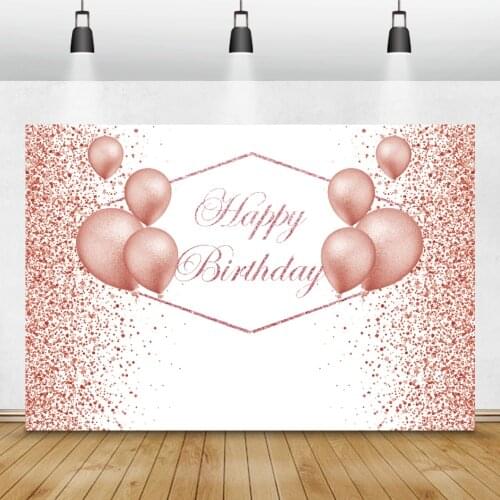 Laeacco Rose Gold Glitters Baby Birthday Party Photography Backdrop Balloons Customized 20th 30 40 Vinyl Background Photo Studio