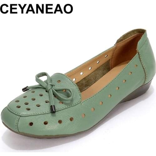 CEYANEAO2018 Summer Female Sandals Soft Comfortable Genuine Leather Flat Breathable Women shoes Fashion Mom SandalsE1225