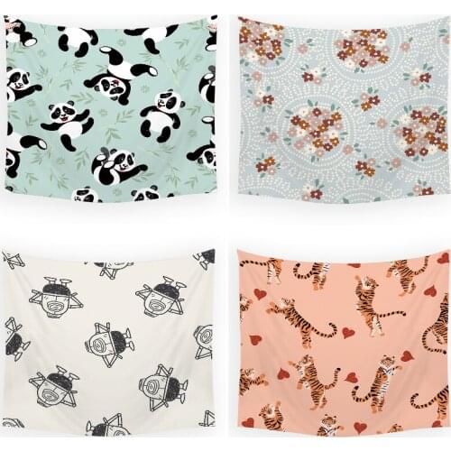Cartoon animal flower panda Room decor Wall tapestry cute room decor home large beach towels india room decoration wall decor