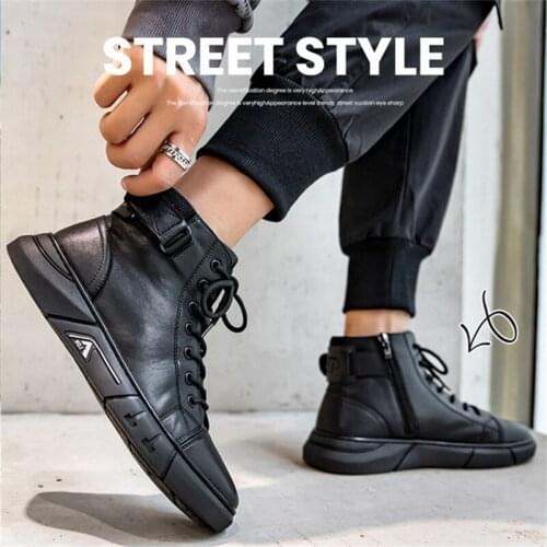 Mens Shoes Autumn 2021 New High-top All-match Casual Shoes Leather Shoes Mens Locomotive Shoes British Fashion Tooling Boots